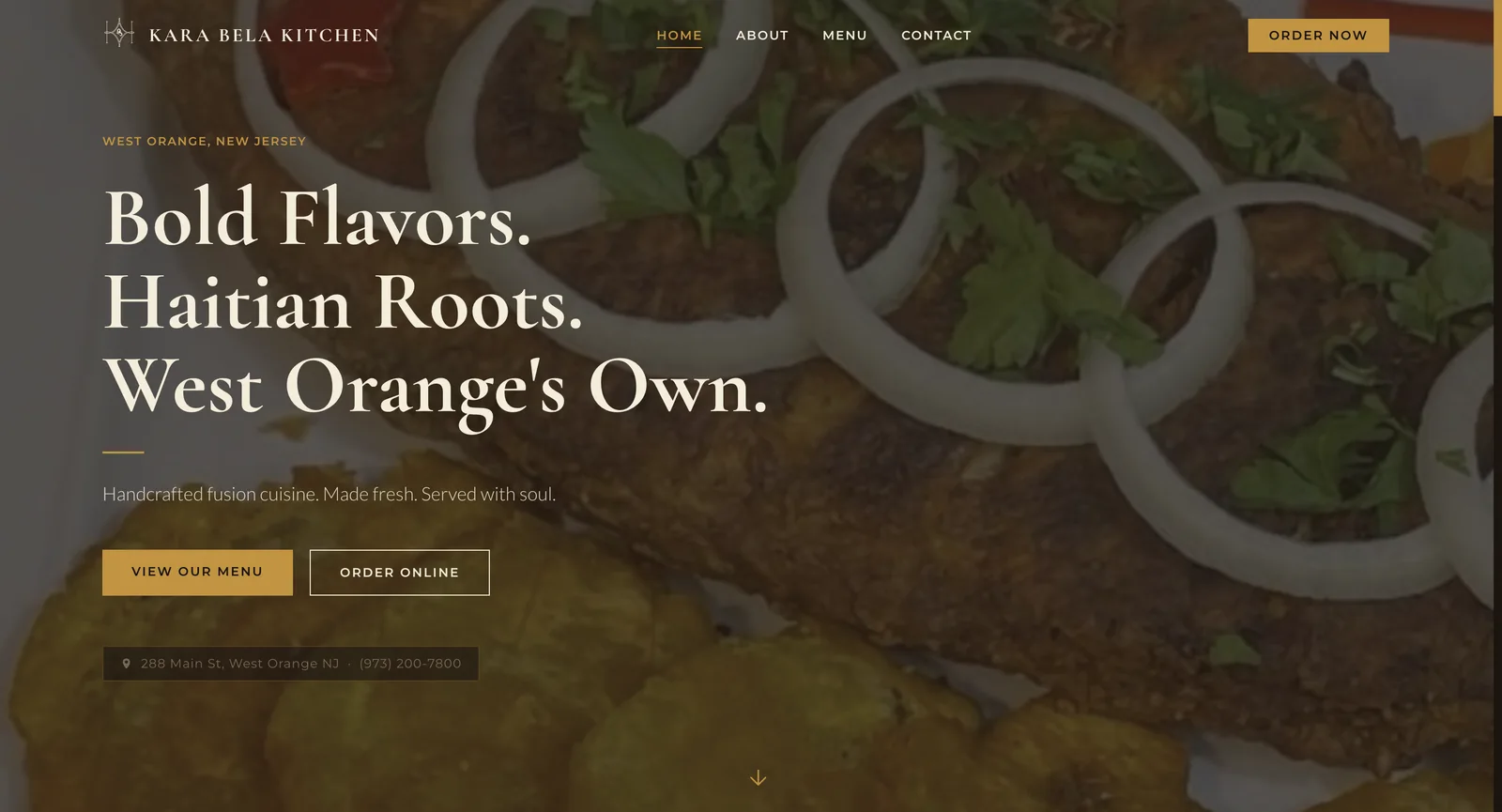 Kara Bela Kitchen homepage — bold flavors, Haitian roots, West Orange's own.